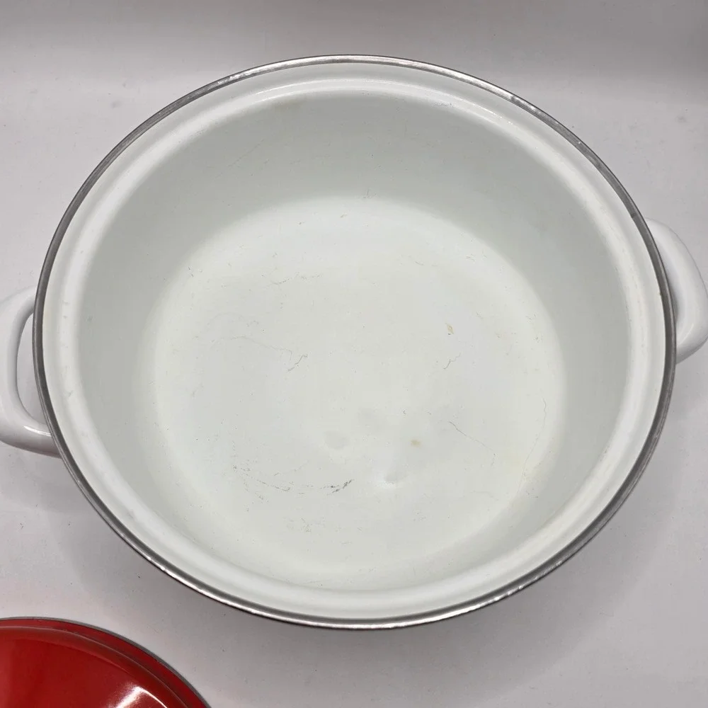 Austria Email Casserole Pot Vintage‎ White Orange Floral Enamelware MCM Cookware